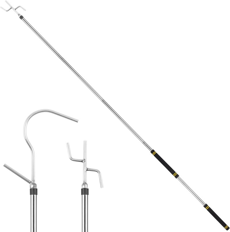 Frebuta Clothes Hook Pole Heavy Duty,32 to 80Inch High Reach Garment Hook for Hanging Birdfeeder Stainless Steels Tube Extension Pole to Reach High Hangers Sturdy and Durable (Silver Tube) - Image 1